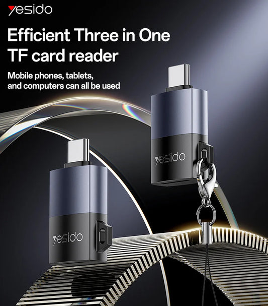 Yesido GS37 USB-C TF Card Reader with Lanyard - 480 Mbps Plug-and-Play OTG Adapter