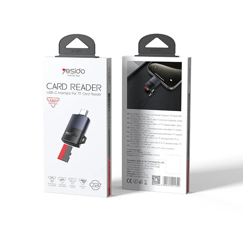 Yesido GS37 USB-C TF Card Reader with Lanyard - 480 Mbps Plug-and-Play OTG Adapter