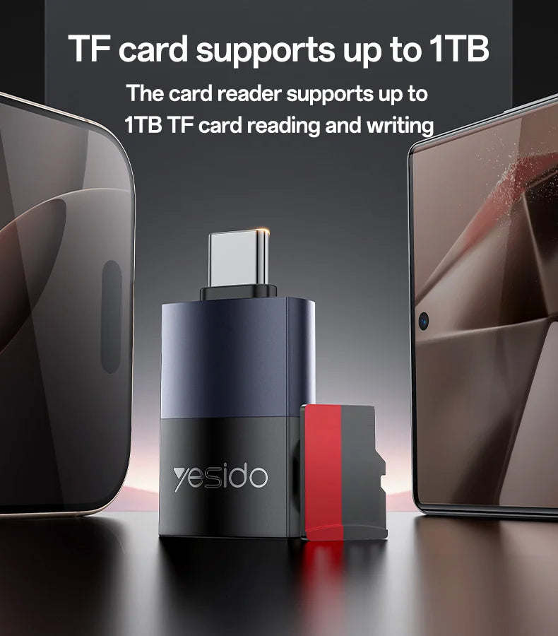 Yesido GS37 USB-C TF Card Reader with Lanyard - 480 Mbps Plug-and-Play OTG Adapter