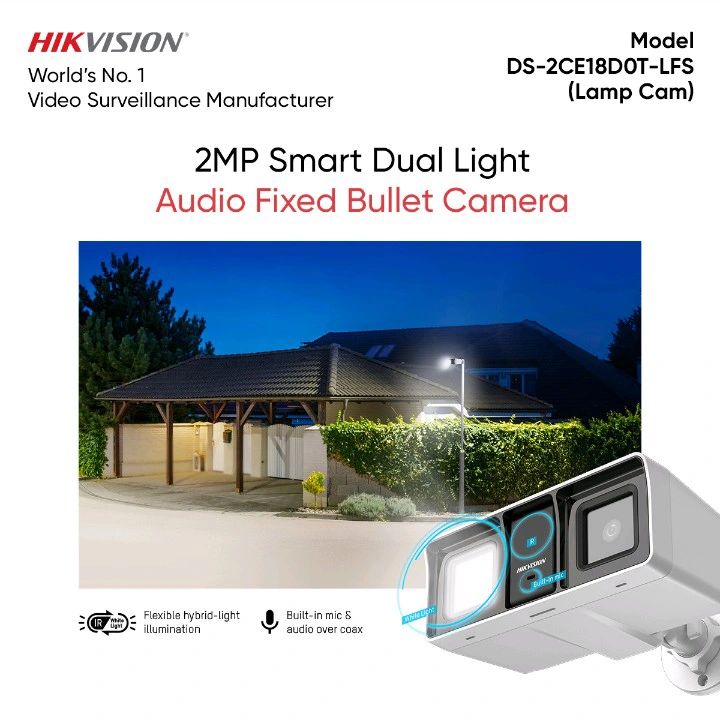 Hikvision 2MP 2.8mm Smart Hybrid Light Lamp Camera with Audio Fixed Bullet Camera