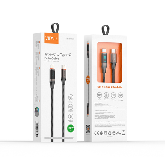 VIDVIE CB4037 100W Type-C to Type-C Data Cable - 1.2m