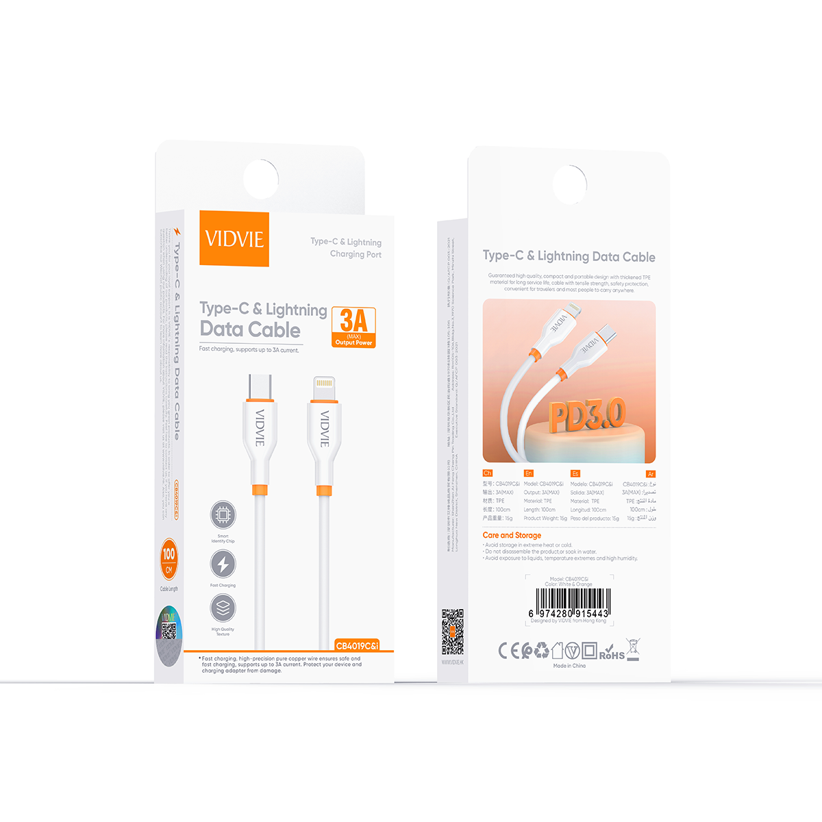 VIDVIE CB4019C&i Type-C to Lightning Data Cable