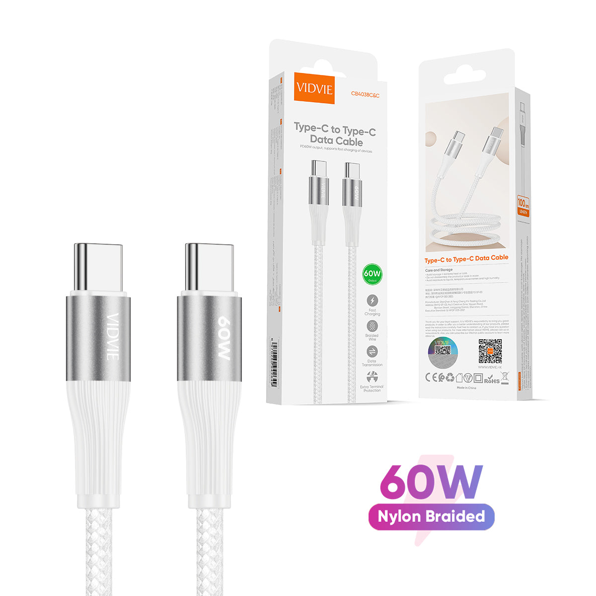 VIDVIE CB4038C&C 60W Fast Charging Cable