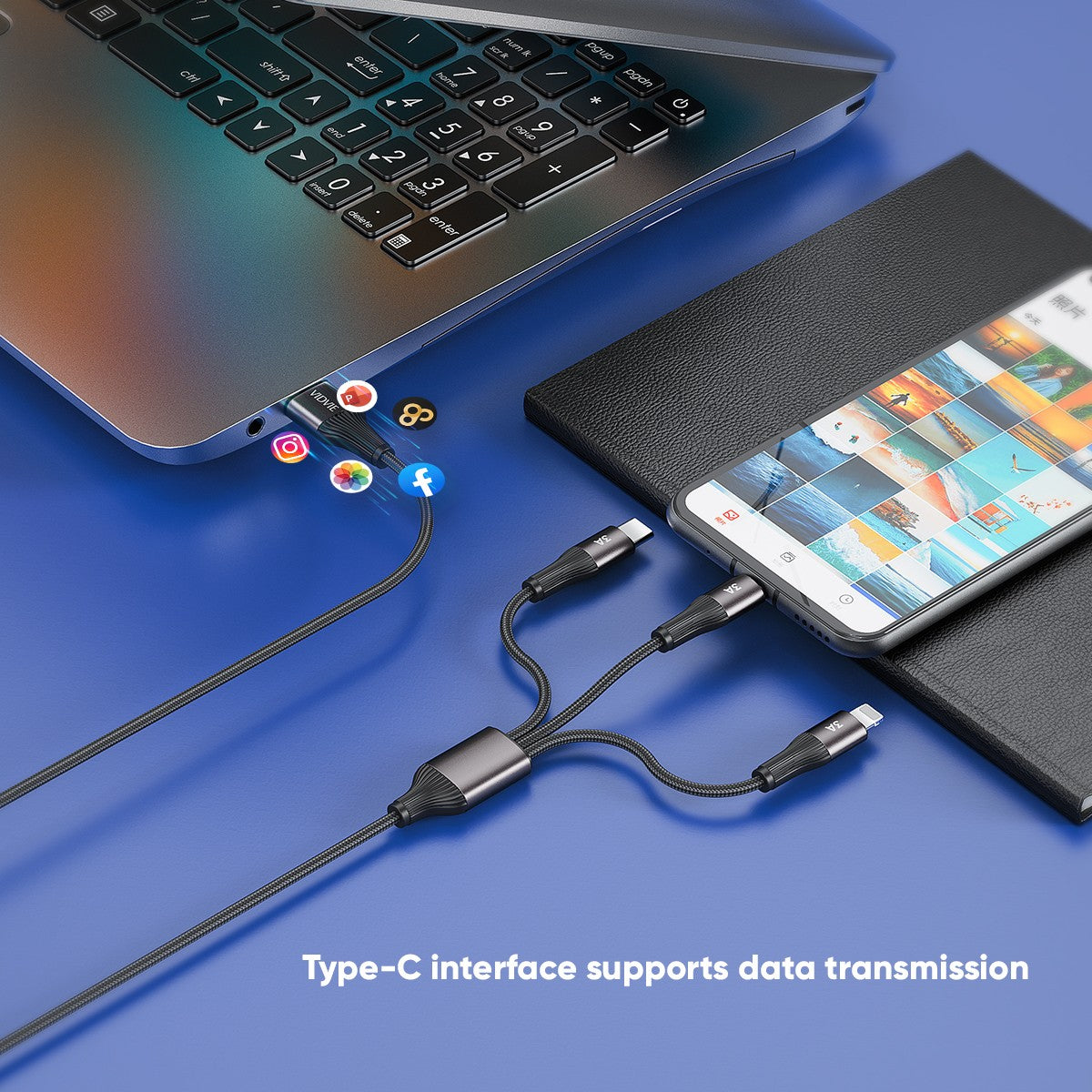 VIDVIE CB4039 3A Fast Charging 3 in 1 Multi USB Charging Cable