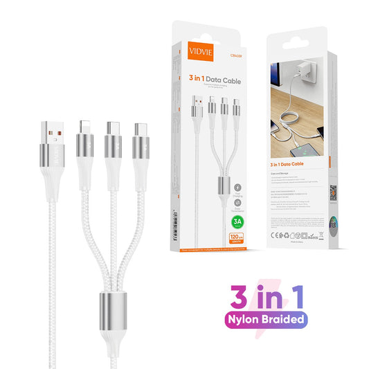 VIDVIE CB4039 3A Fast Charging 3 in 1 Multi USB Charging Cable