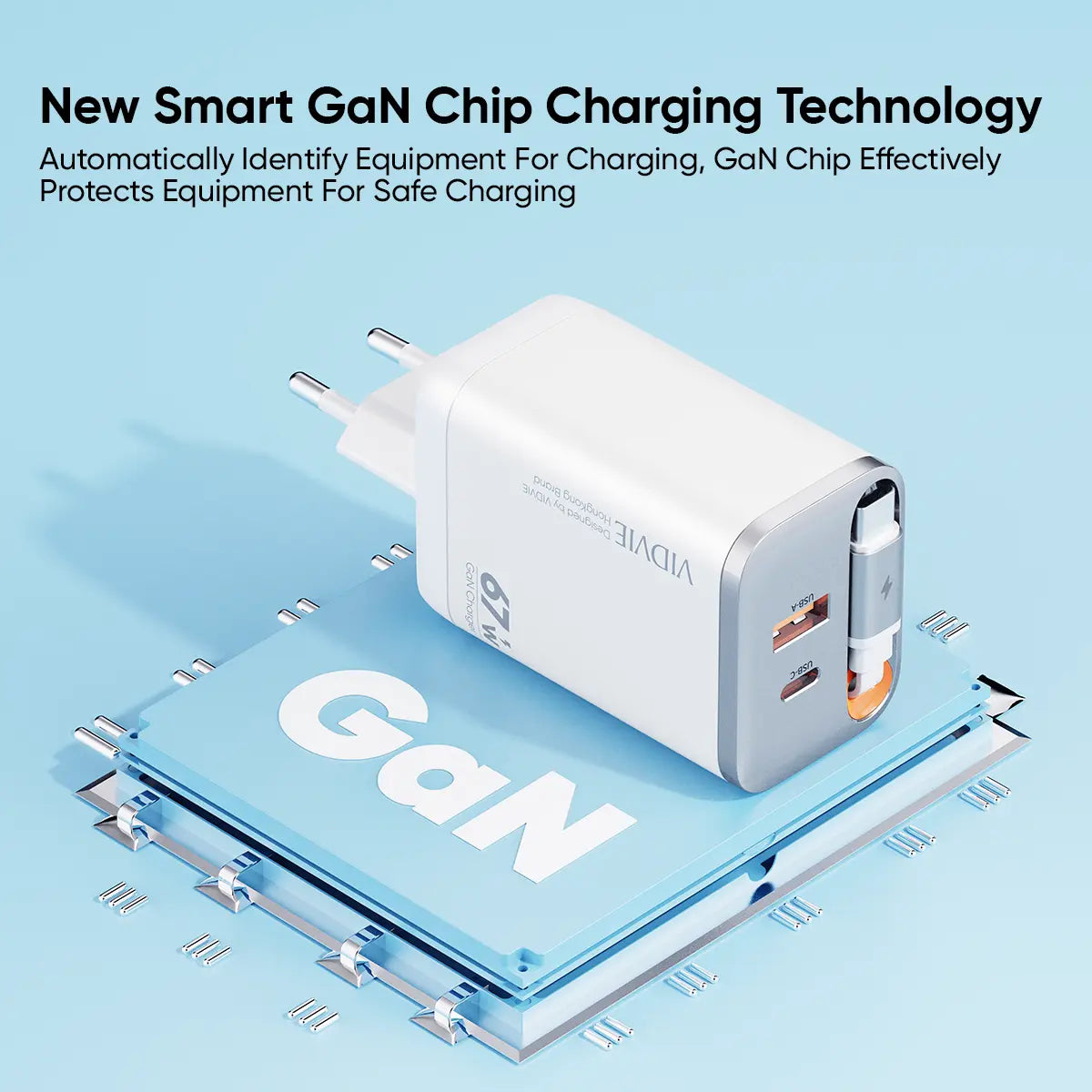 VIDVIE XL-PLE224 67w GaN Fast Charger Retractable USB-C Cable