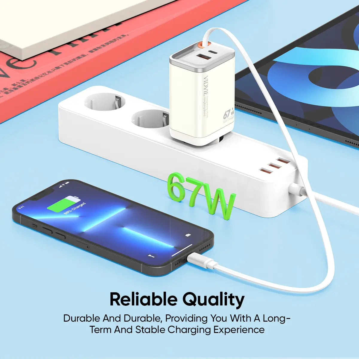 VIDVIE XL-PLE224 67w GaN Fast Charger Retractable USB-C Cable