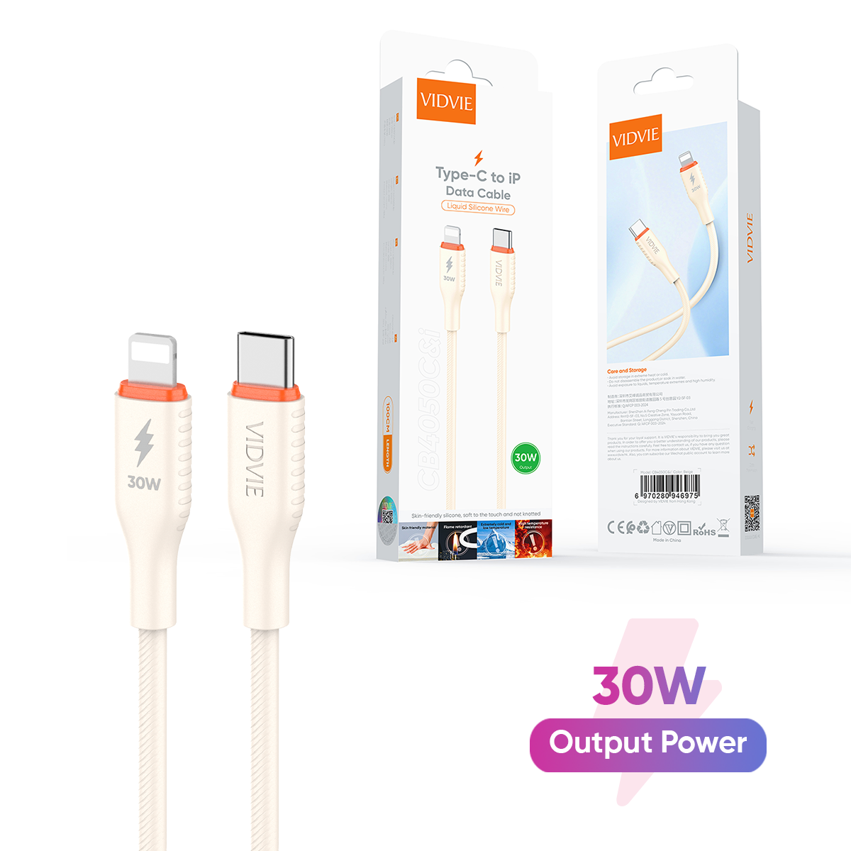 VIDVIE CB4050C&i Type-C to iPhone 30W Data Cable - 1m