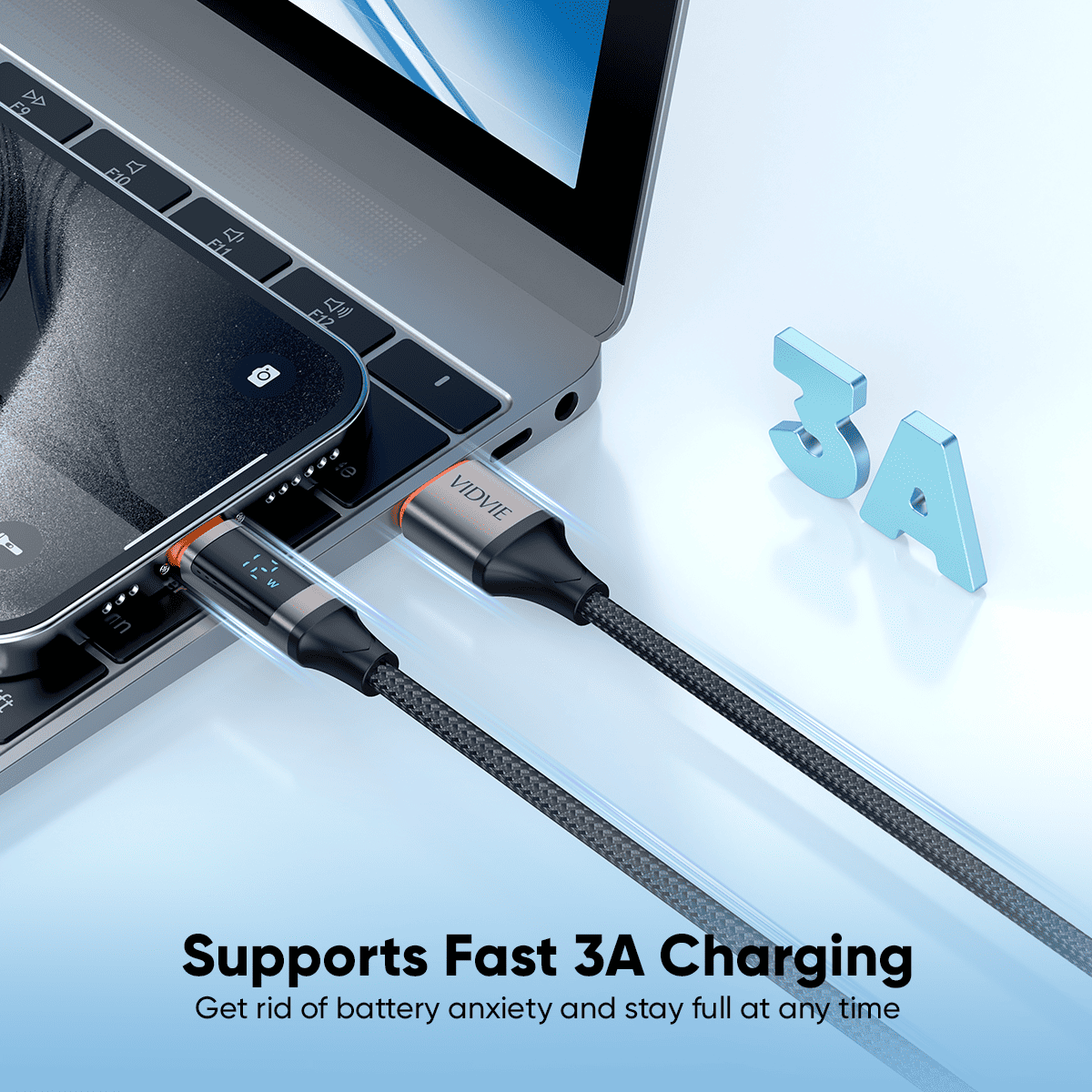 Vidvie CB4036i USB to Iphone 30W Cable, 1.2M Black