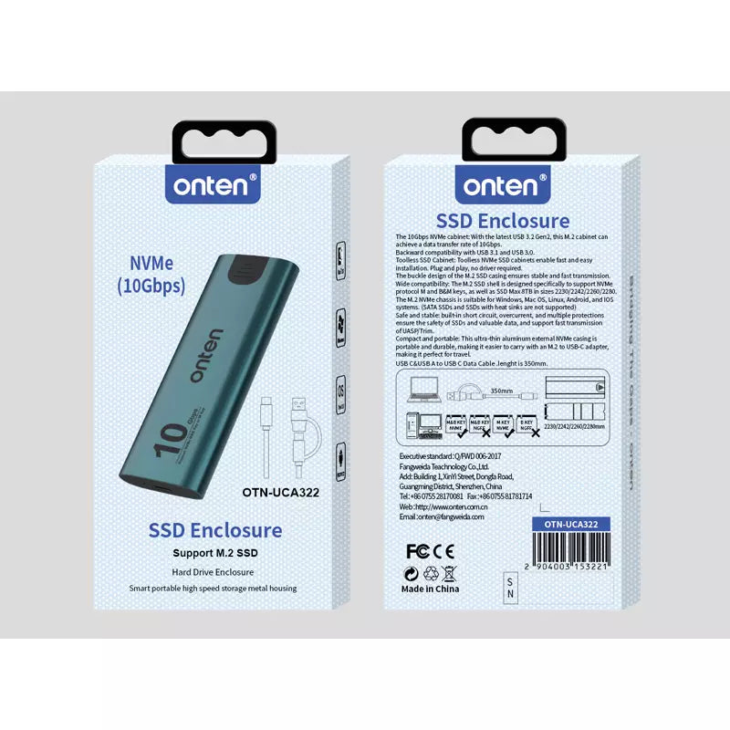 ONTEN UCA322 M.2 (NVMe M.2) SSD Enclosure (10Gbps)