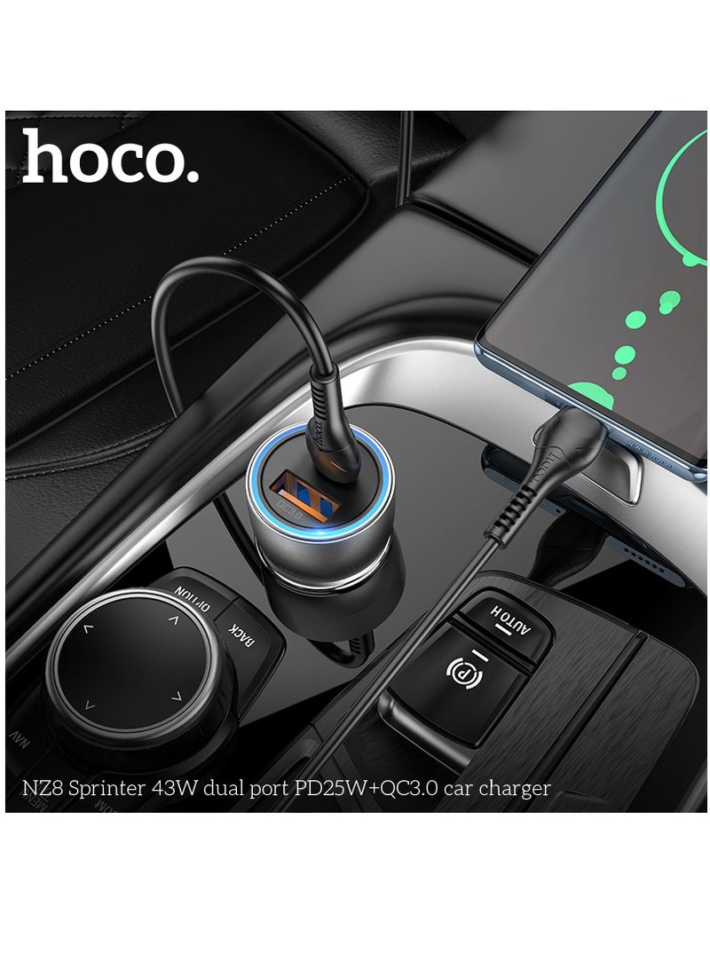 Hoco NZ8 43W dual port PD25W+QC3.0 car charger (Blue)