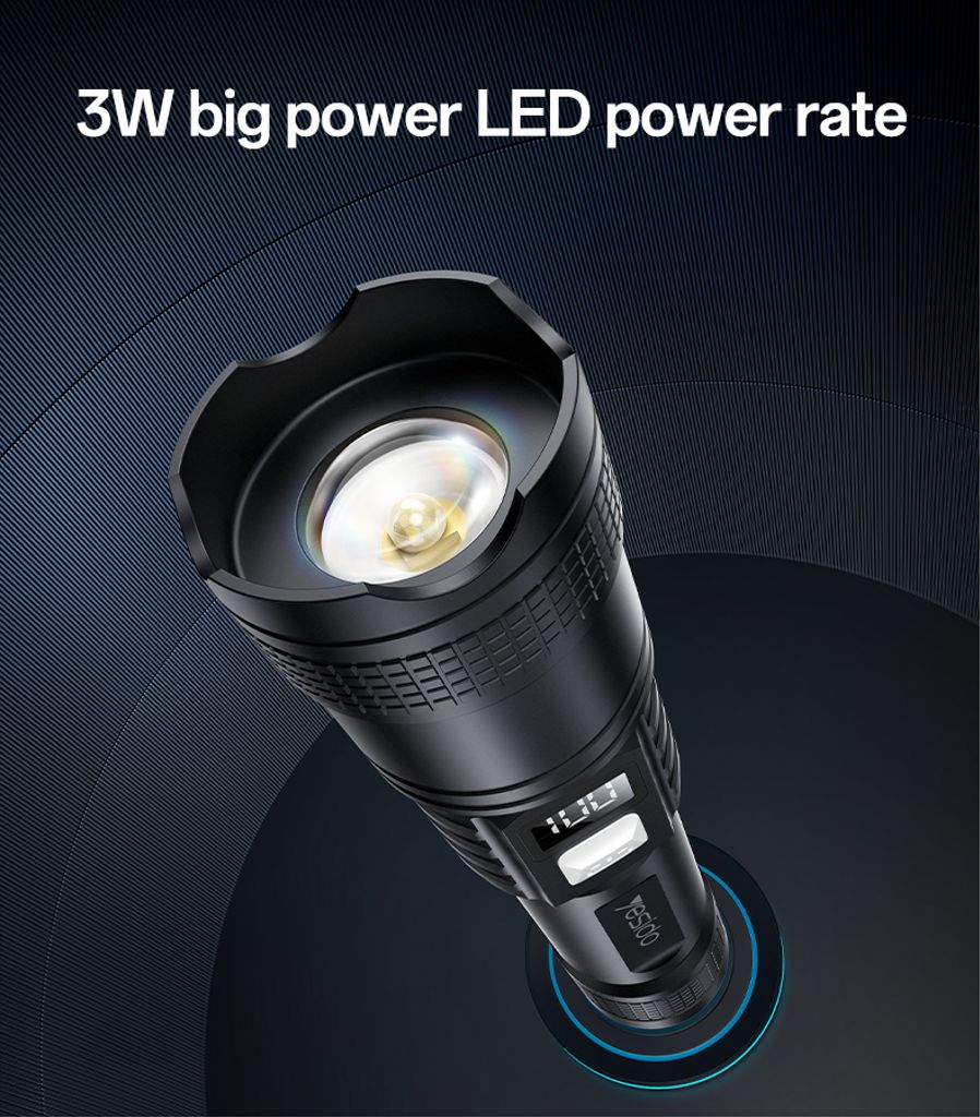 Yesido Telescopic Zoomable LED Flashlight Rechargeable with Digital Display