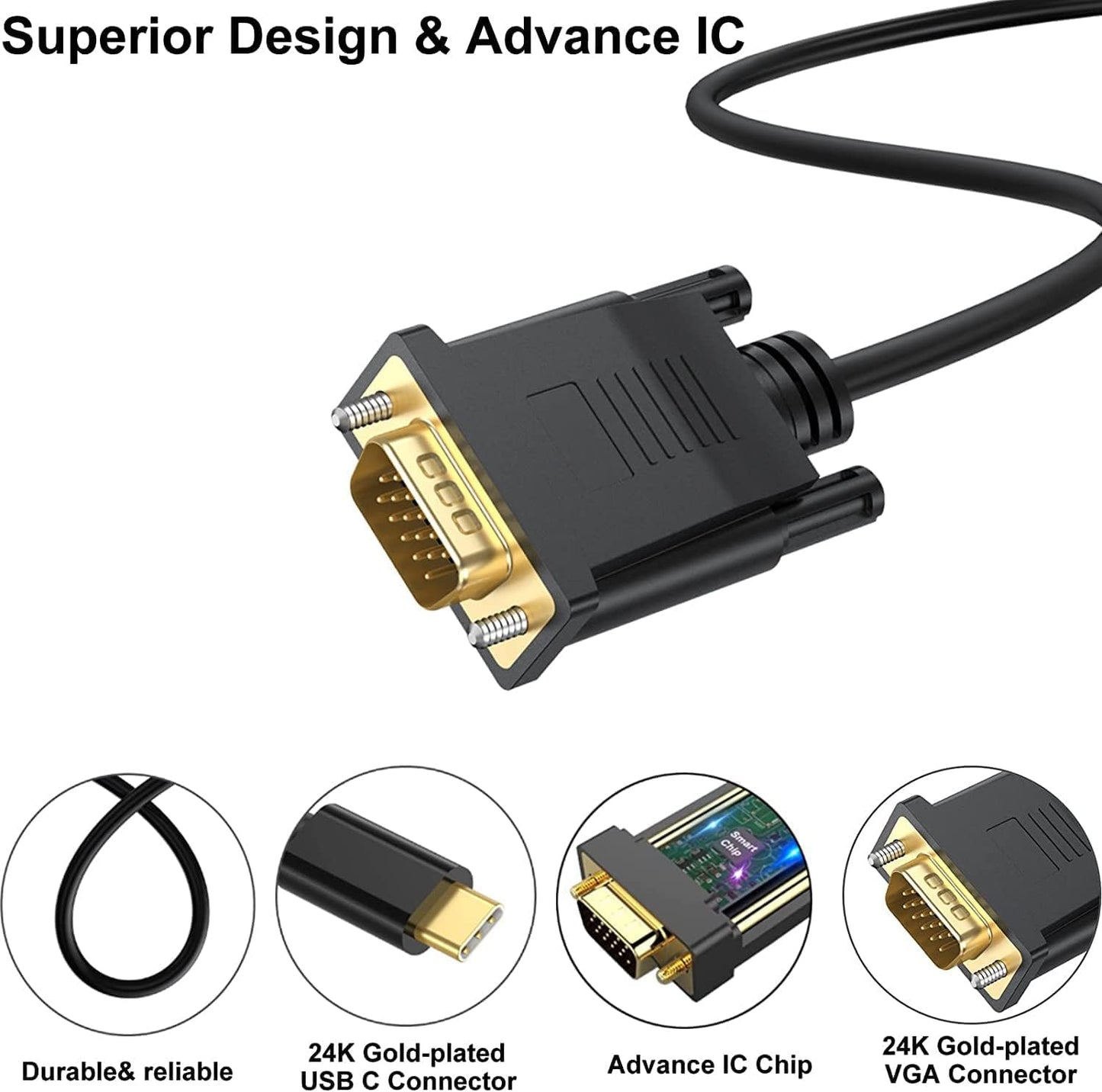 Pollen USB Type-C To Vga Cable Black - 1.8m