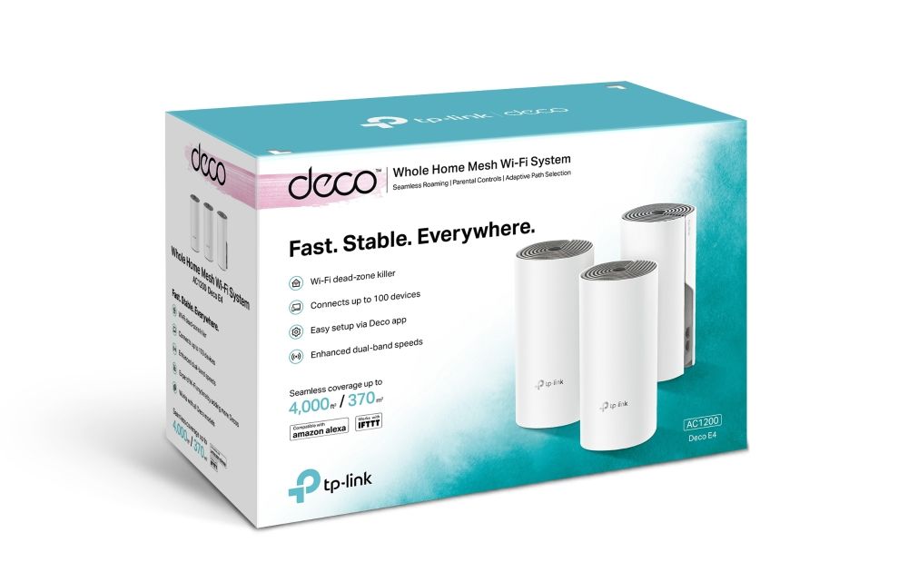 Tp-Link Deco E4 3 pack AC1200 Whole Home Wifi System 2 x 10/100 Lan Ports