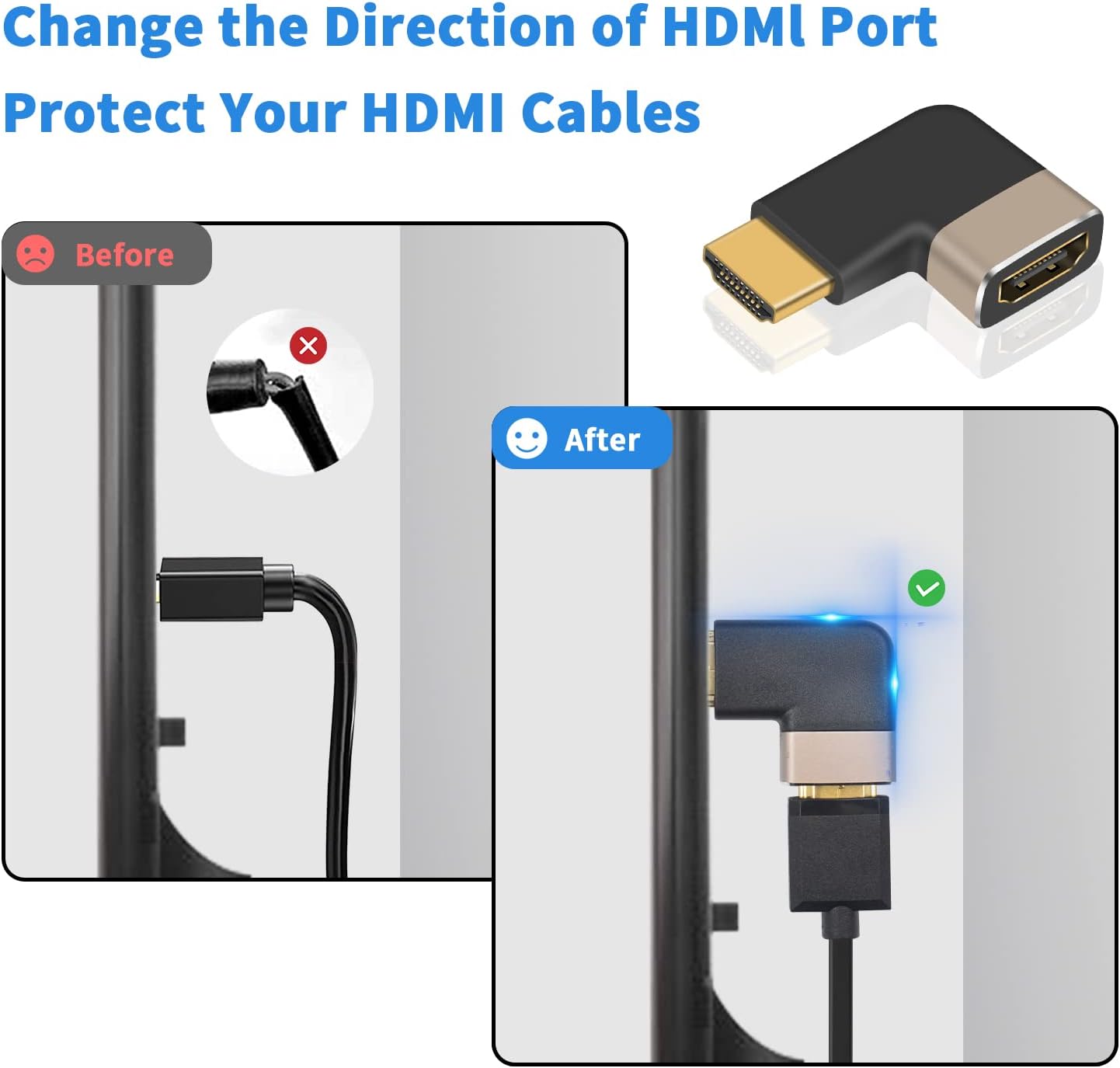 Right Angle 8K Male to Female HDMI Adapter