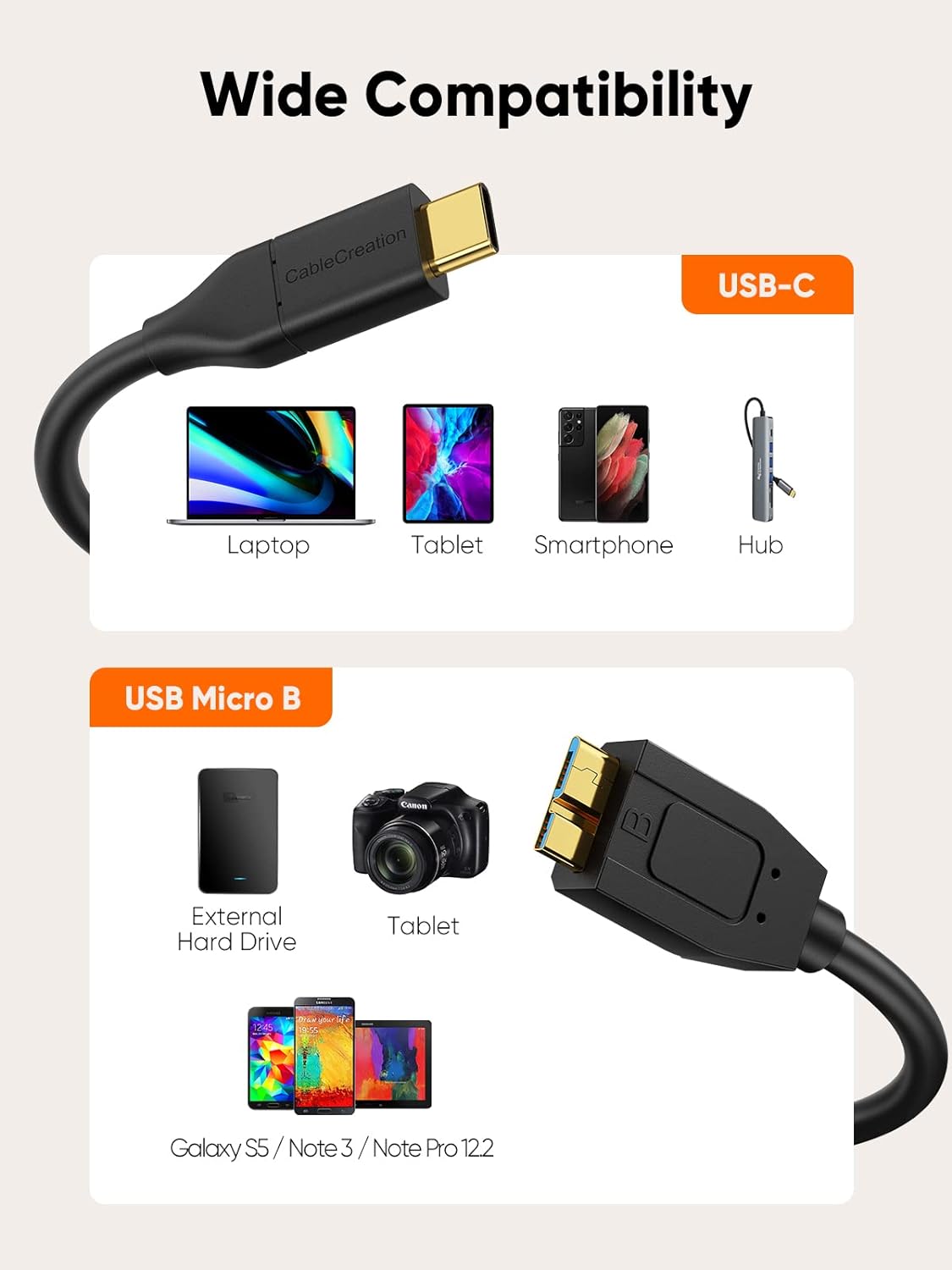 USB Type-C to Micro B Hard Drive Cable - 1m