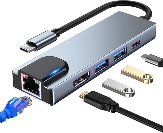 5 in 1 USB-C Hub with 100W PD, 4K HDMI, USB Ports & Ethernet