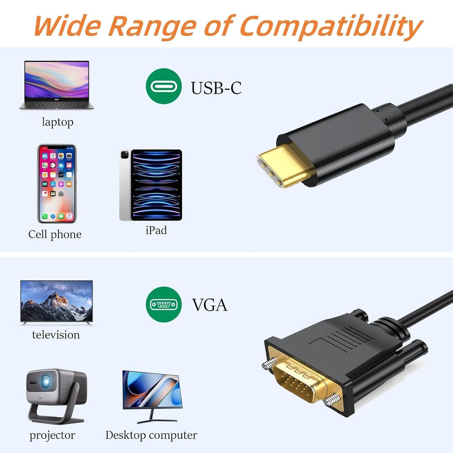 Pollen USB Type-C To Vga Cable Black - 1.8m