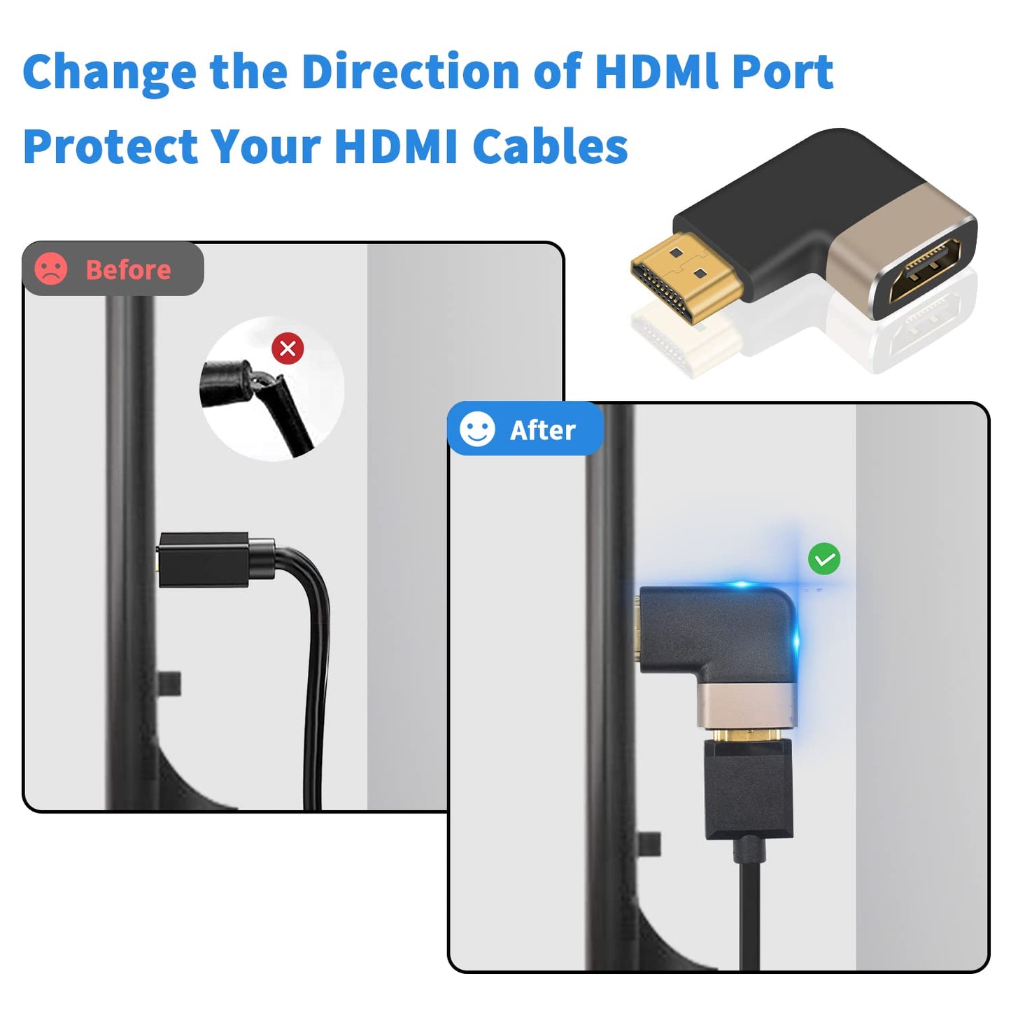 Left Angle 8K Male to Female HDMI Adapter