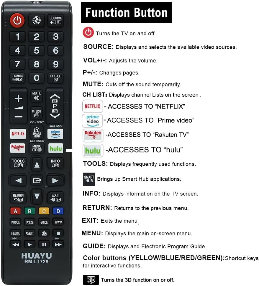 HUAYU RM-L1728 pro High Quality for Samsung BN59-01315A 4K UHD Smart IR TV Remote