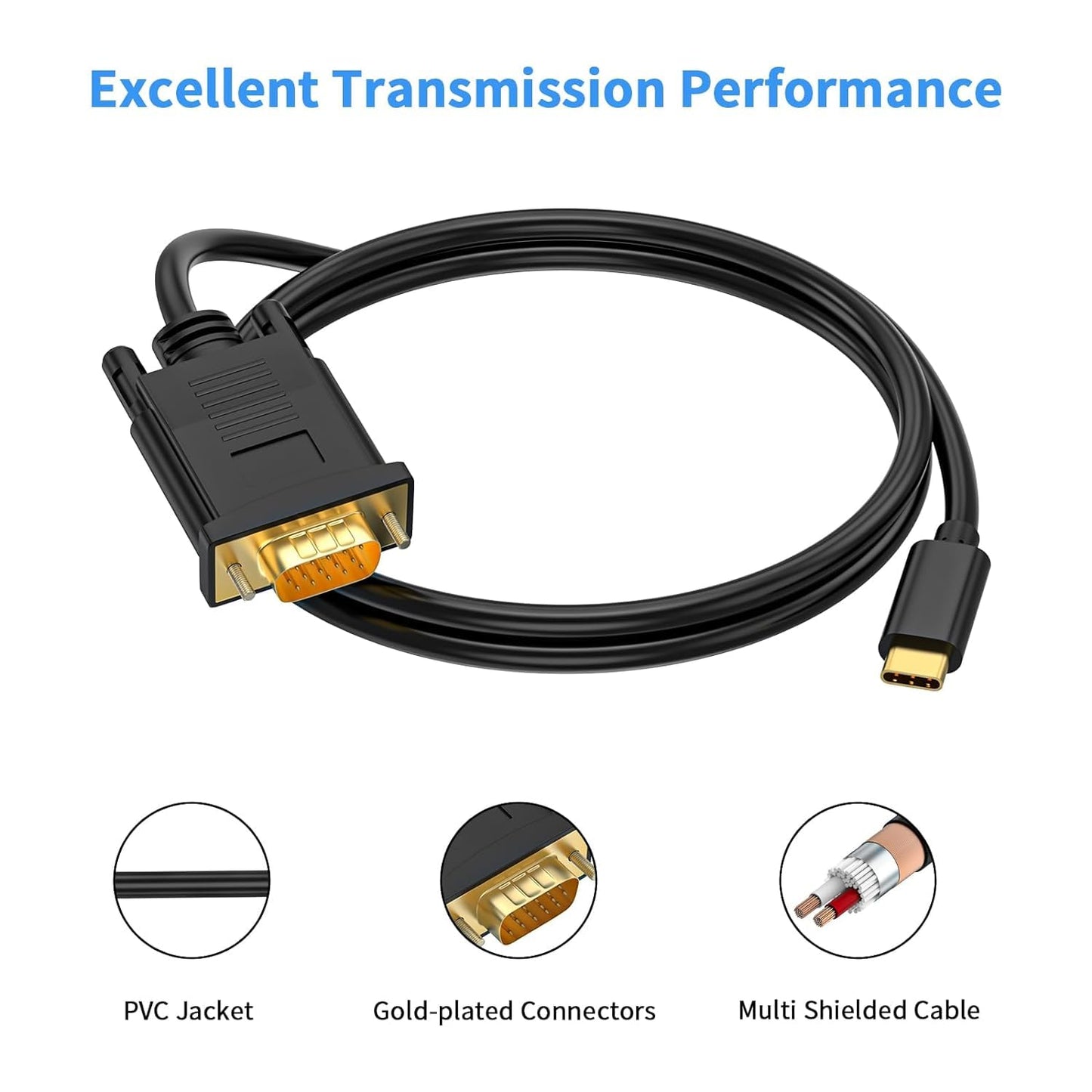 Pollen USB Type-C To Vga Cable Black - 1.8m