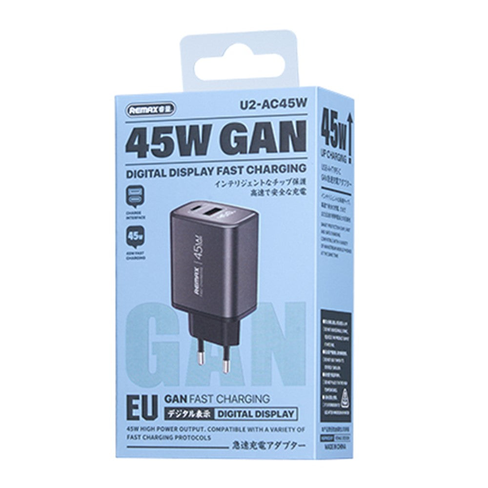 Remax U2 45W GaN Charger Digital Display Fast Charging Adapter