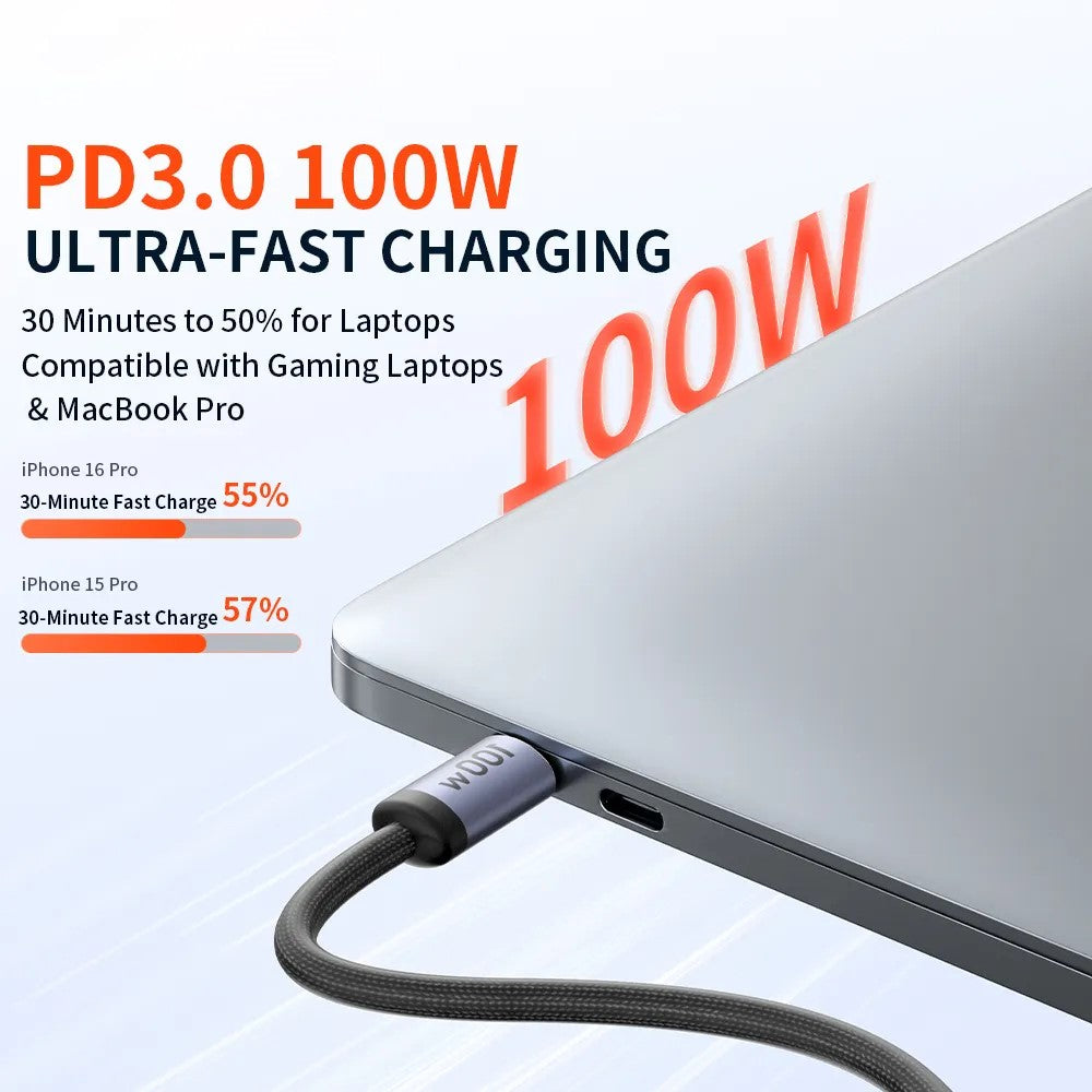 TRANYOO CC4 2m PD 100W Braided Fast Charging Cable for Phone & Laptop