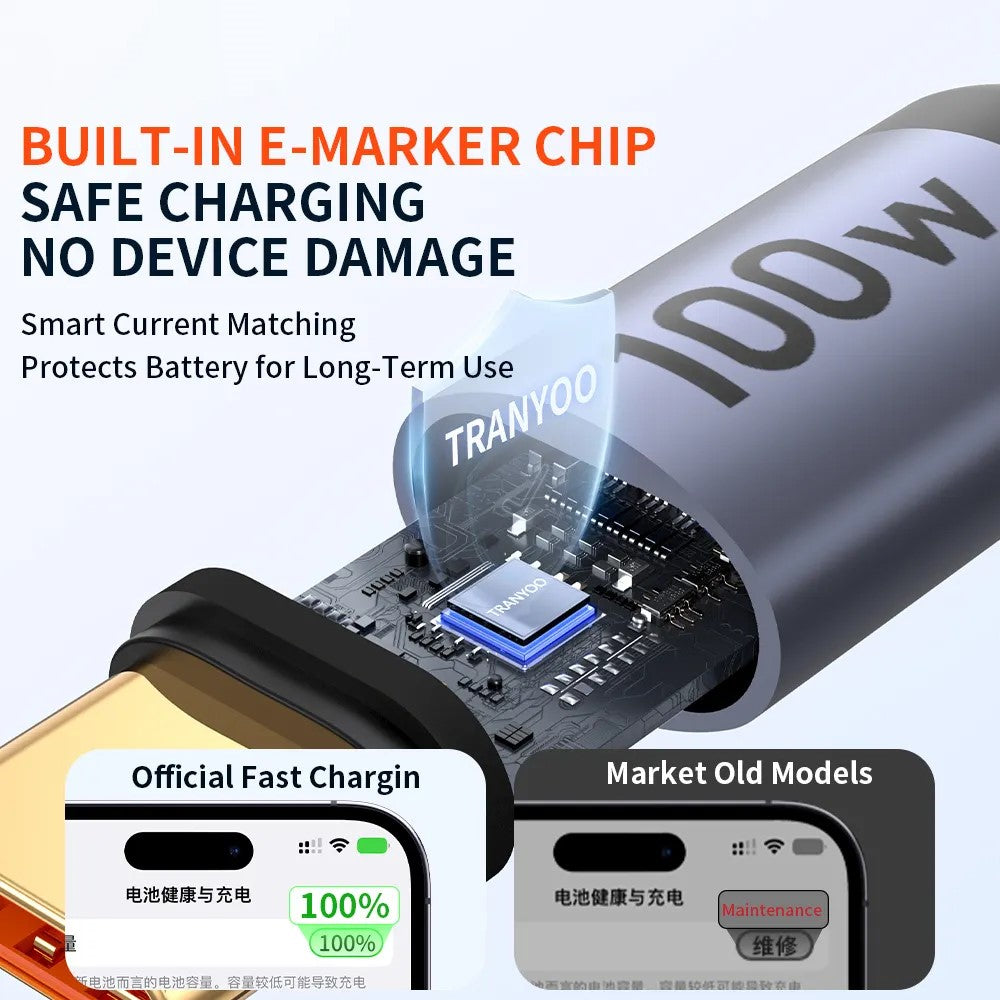 TRANYOO CC4 2m PD 100W Braided Fast Charging Cable for Phone & Laptop