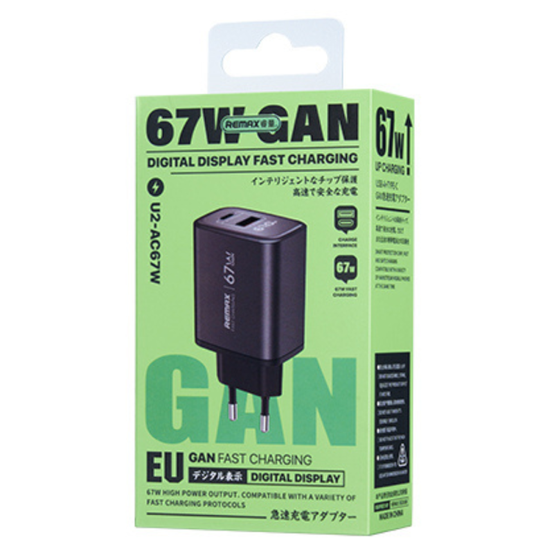 REMAX U2 67W GaN Fast Charger with Digital Display