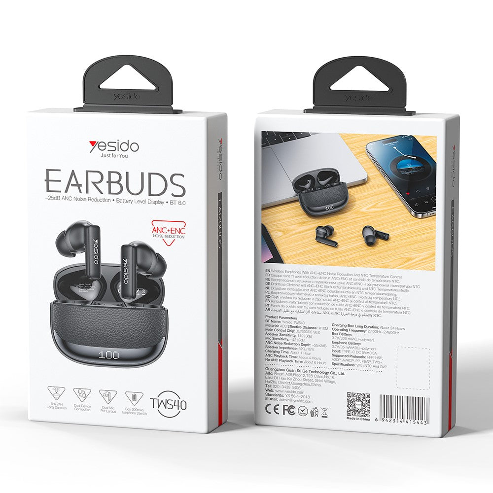 YESIDO TWS40 ANC+ENC Noise Cancellation Wireless Earbuds
