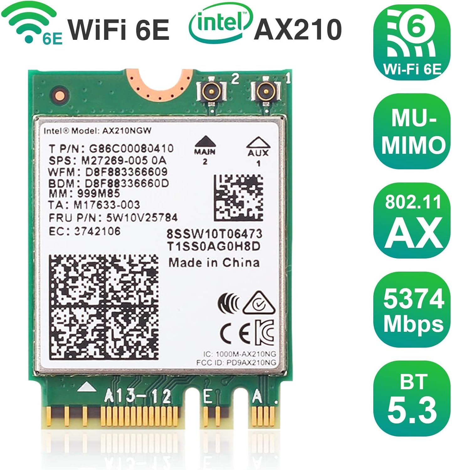 Intel AX210 M.2 Tri-Band Wifi Card Module with Bluetooth