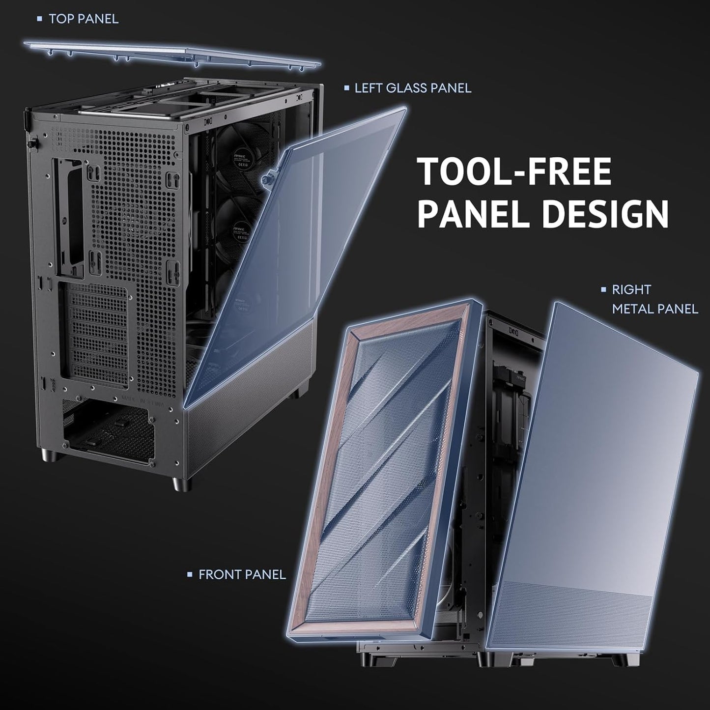 Antec FLUX ATX WOOD Mid Tower Gaming Chassis – Black