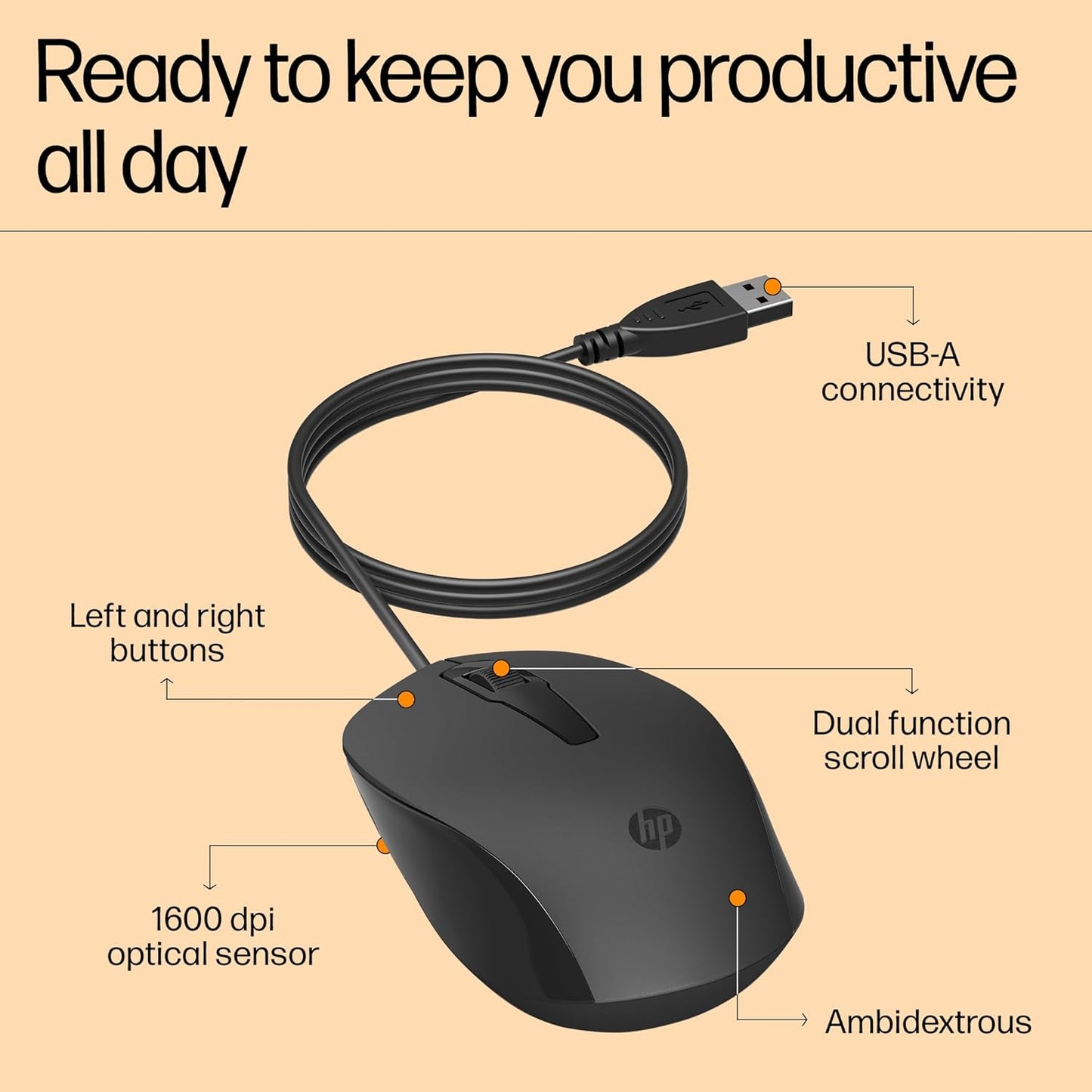 HP 150 Wired Optical Mouse Black