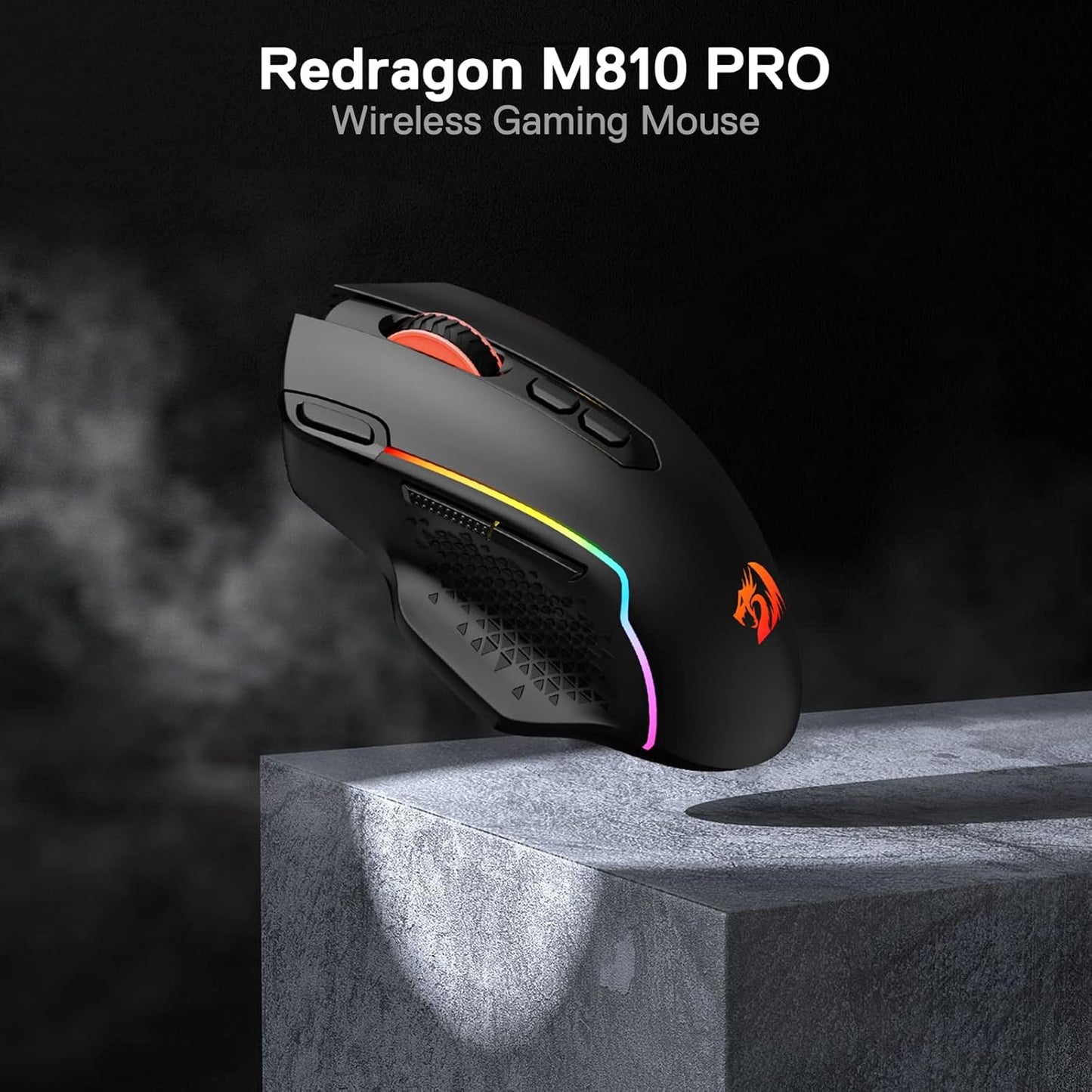 Redragon M810 TAIPAN PRO 10000DPI 8-Button Wireless RGB Gaming Mouse - Black