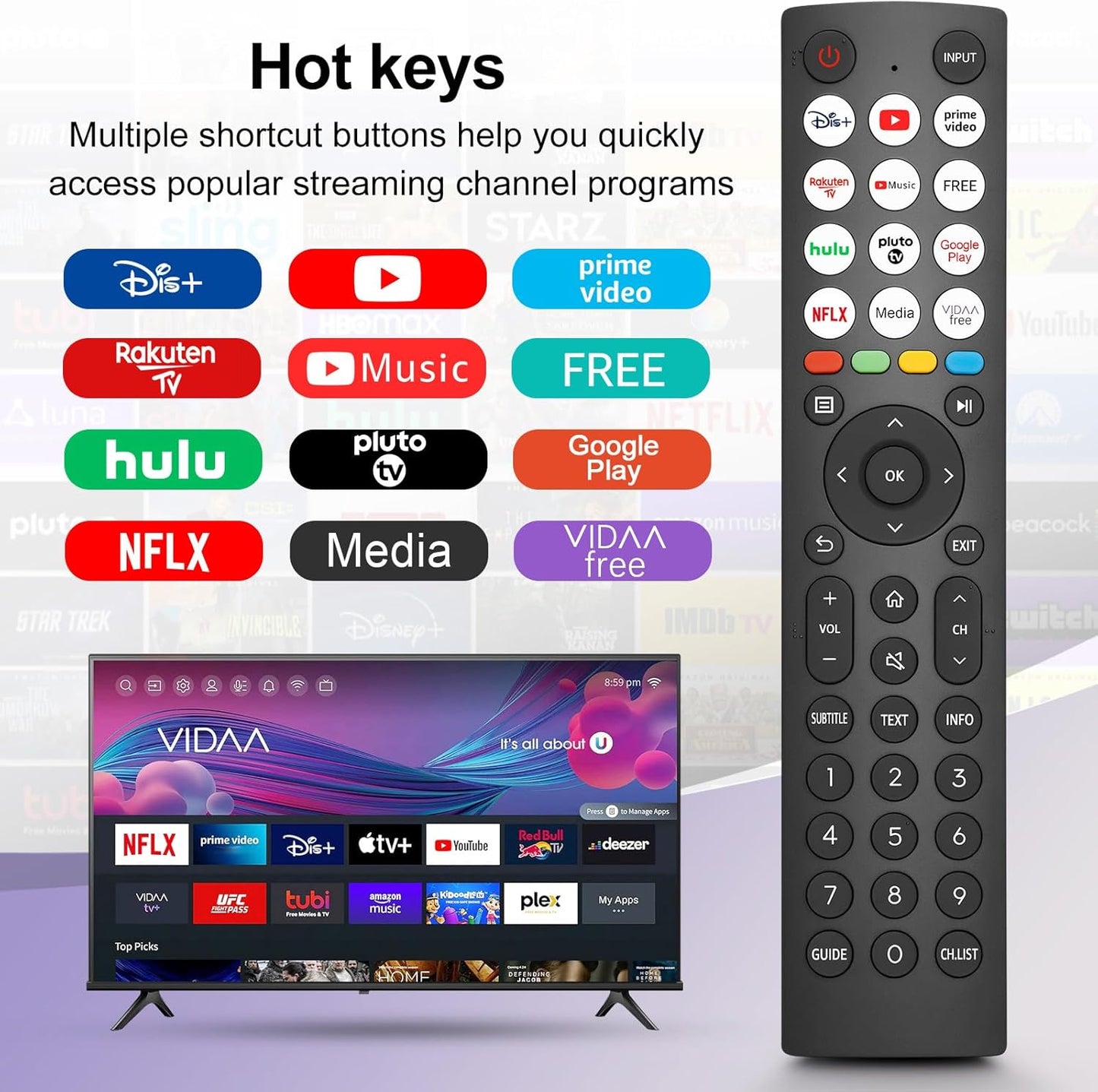 ERF2R36H Replacement Remote Control for Hisense 4K UHD Smart TV 55U7H 65U7H ERF2136H