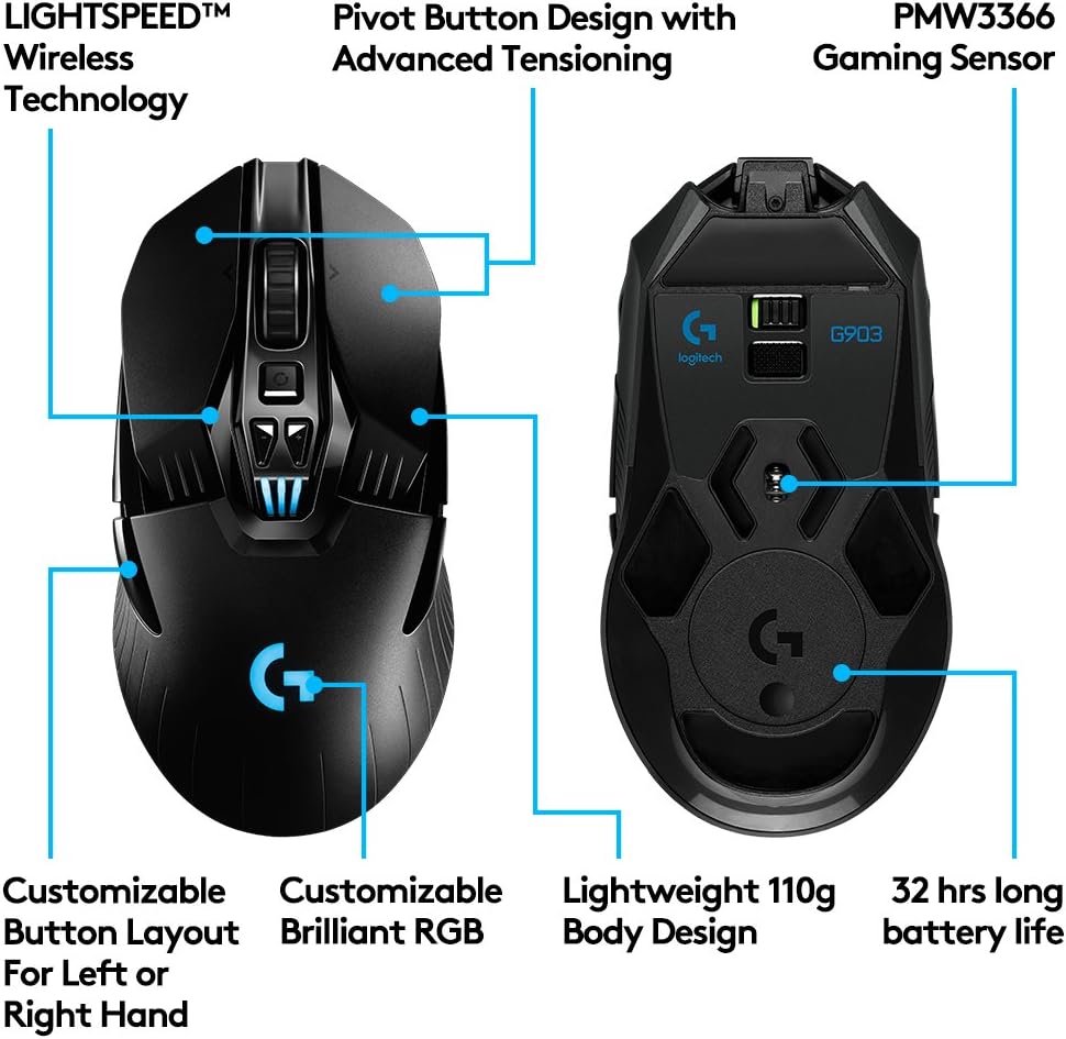 Logitech G903 LIGHTSPEED Wireless Gaming Mouse with Hero Sensor - Black