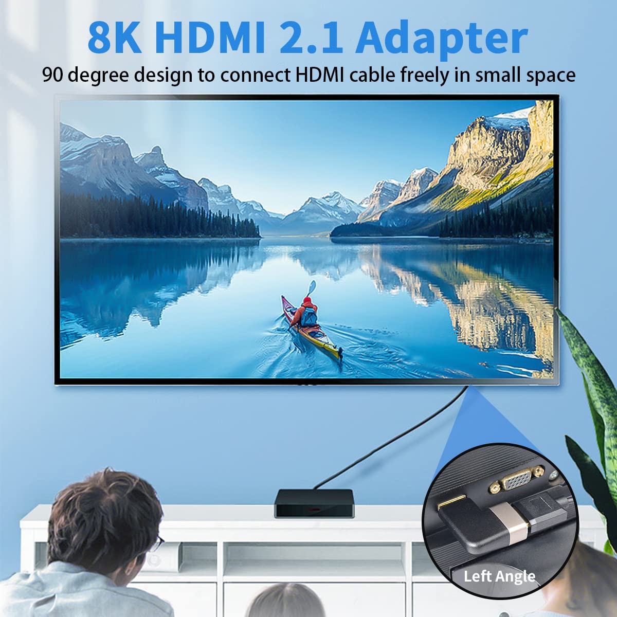 Left Angle 8K Male to Female HDMI Adapter