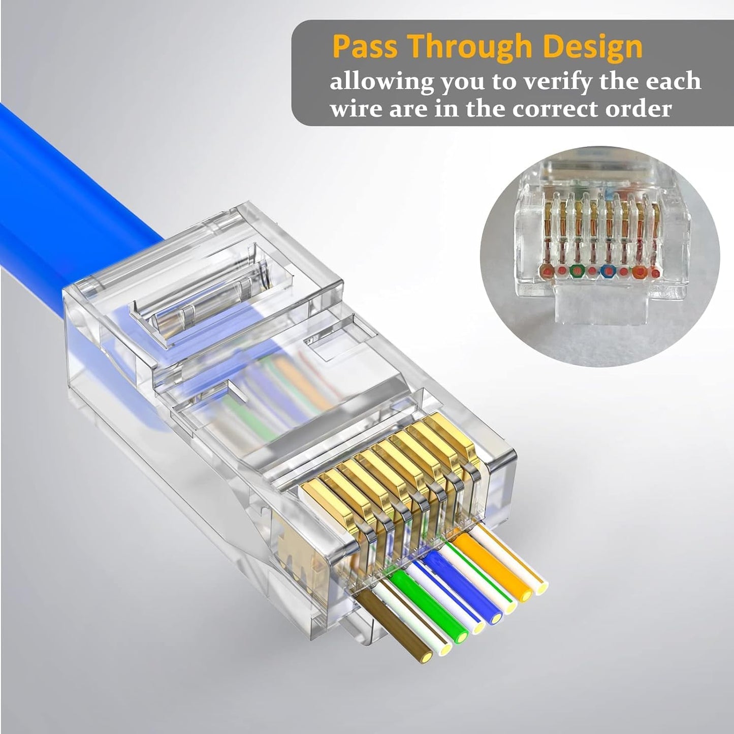 Pollen Pass Through Cat6 RJ45 Connectors - 100 pack