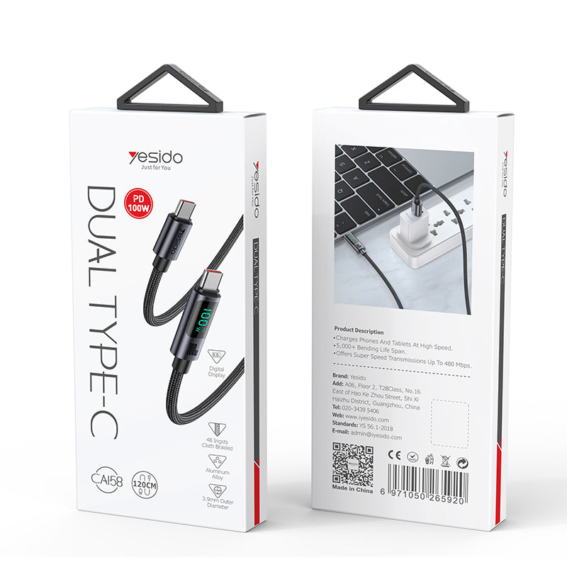 YESIDO CA158 USB Type-C Fast Charge & Data Cable 1.2 m - 100W