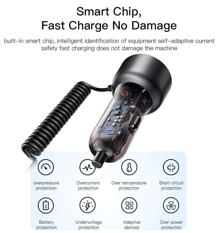 Yesido Y58 60W Fast Charging Car Charger | Built-in Type-C And Lightning