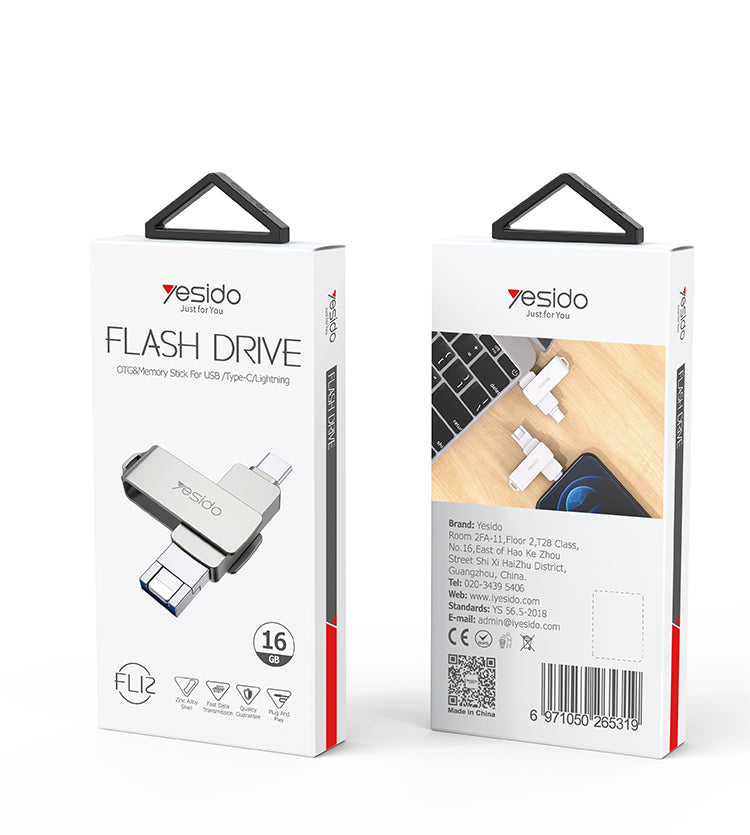 Yesido FL12 16 USB Flash Drive 3 in 1 (Type-C - Lightning & USB