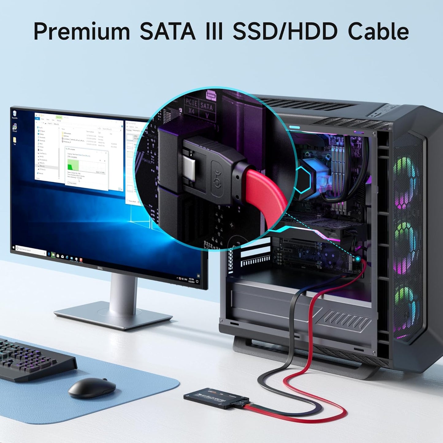 SATA III 6Gbps Straight HDD SDD Data Cable with Locking Latch - 2Pack