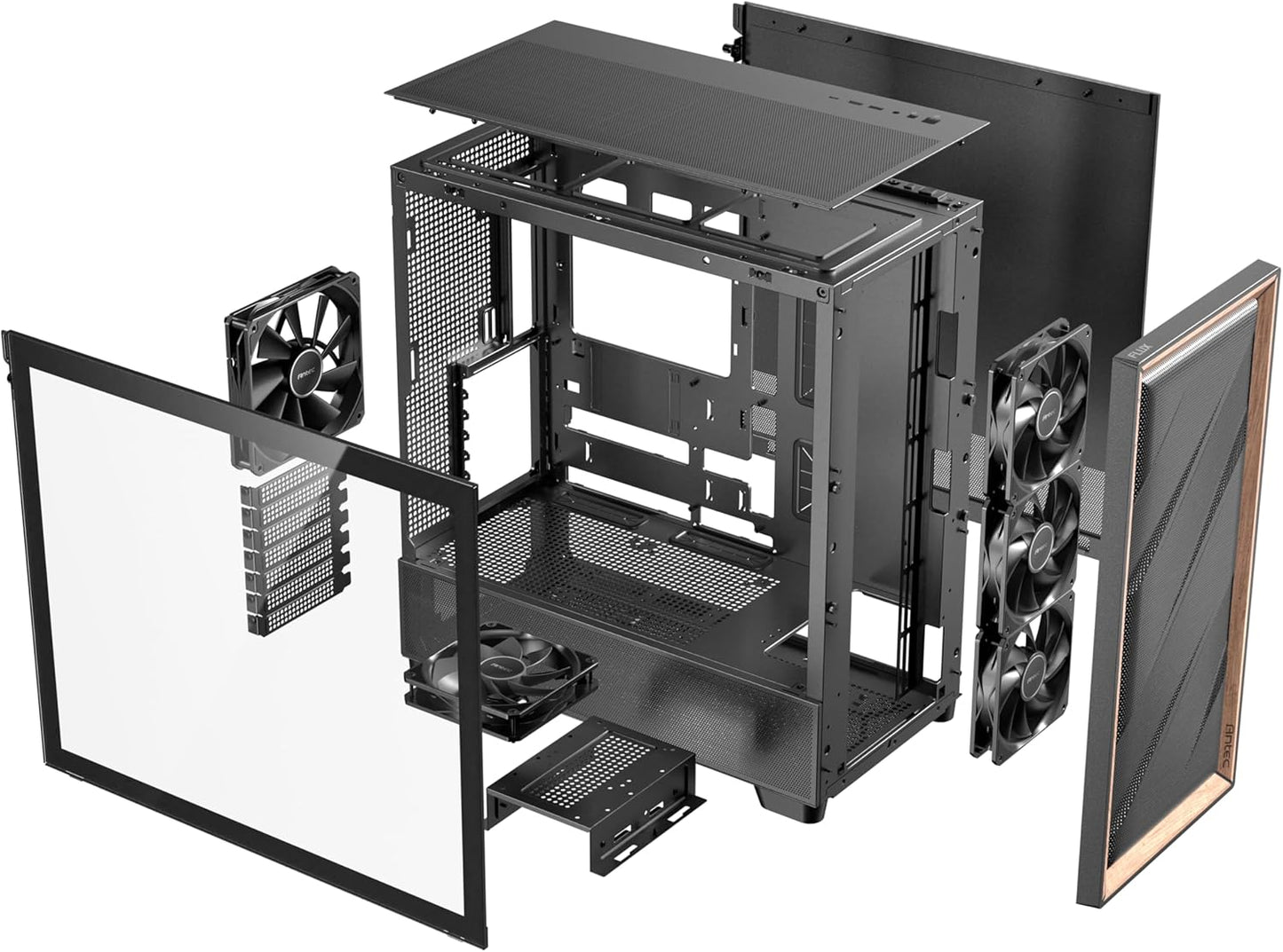 Antec FLUX ATX WOOD Mid Tower Gaming Chassis – Black