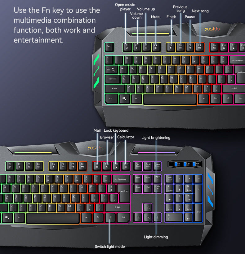 Yesido KB21 Premium USB Wired Gaming Keyboard With RGB Backlight