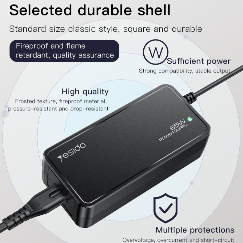 Yesido CG11E 65W Universal Laptop Charger Adapter - 15 Interchangeable Tips,
