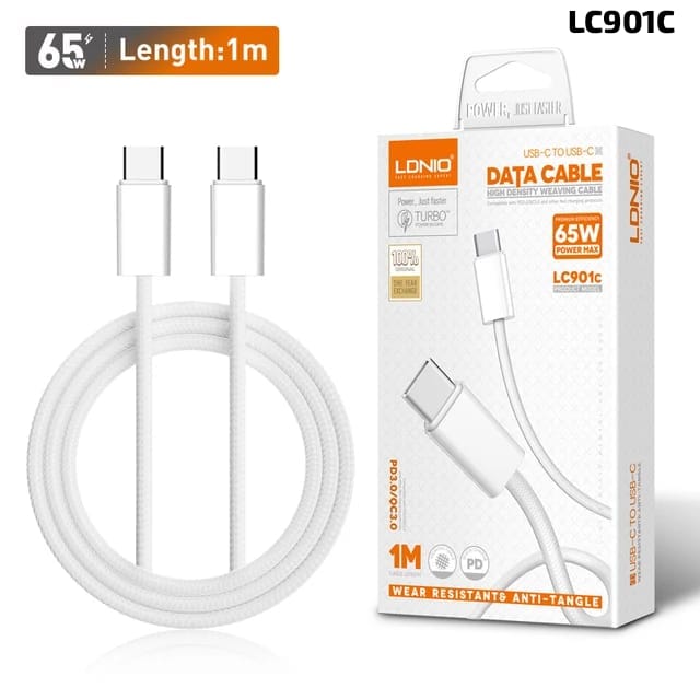 LDNIO-LC902c Fast Charging Cable 65Watt Type C to Type C - 2M