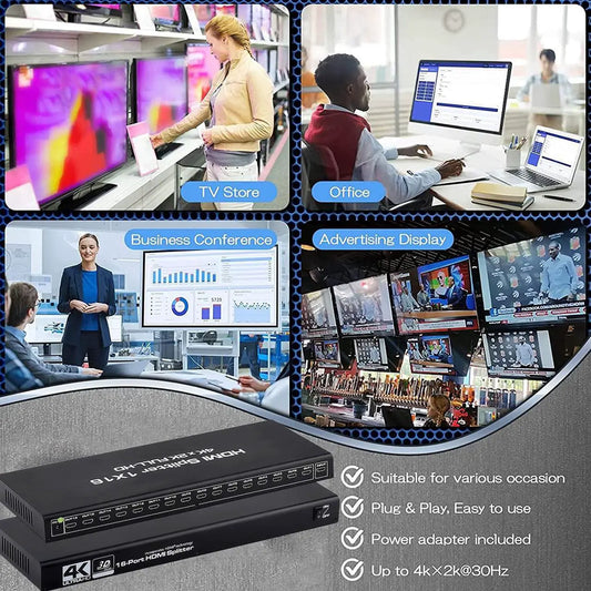 HDMI Splitter 1 in 16 Out 16 Port 1x16 Full HD 1080P
