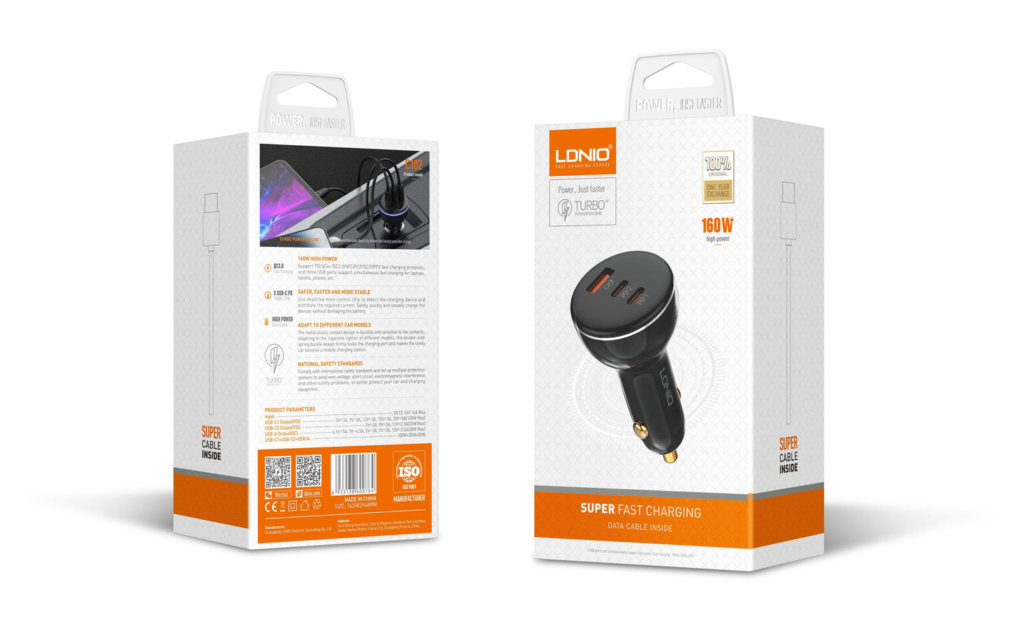 LDNIO C102 160W Super Fast Car charger, Laptops & phones