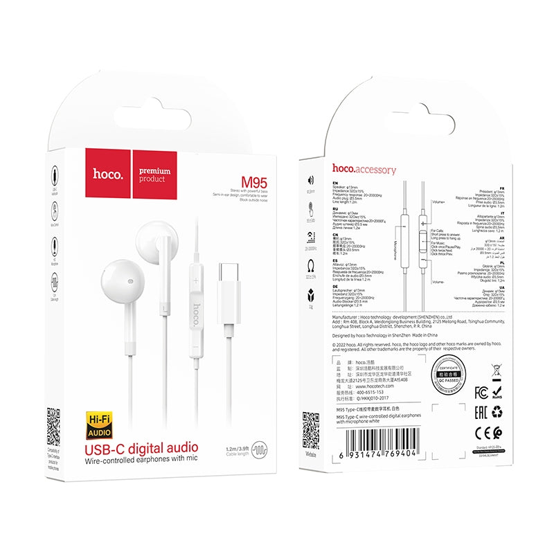 Hoco M95 Type-C Wire-controlled Earphones with Mic