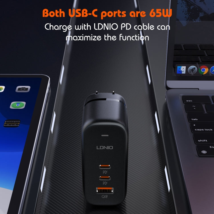 LDNIO Q366 65W USB + Dual Type-C Port Charger with 1m Type-C Data Cable